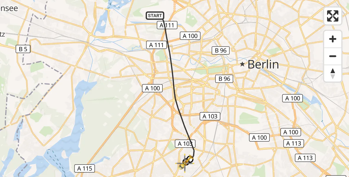 Flugroute Rettungshubschrauber Berlin - Charité Clinic Benjamin Franklin Campus, 04 September 2026, 09:53