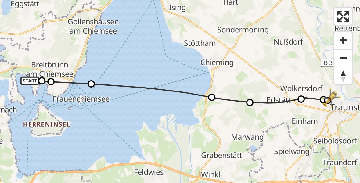 Flugroute Rettungshubschrauber Chiemsee (See) - Traunstein Hospital, 04 September 2026, 09:57