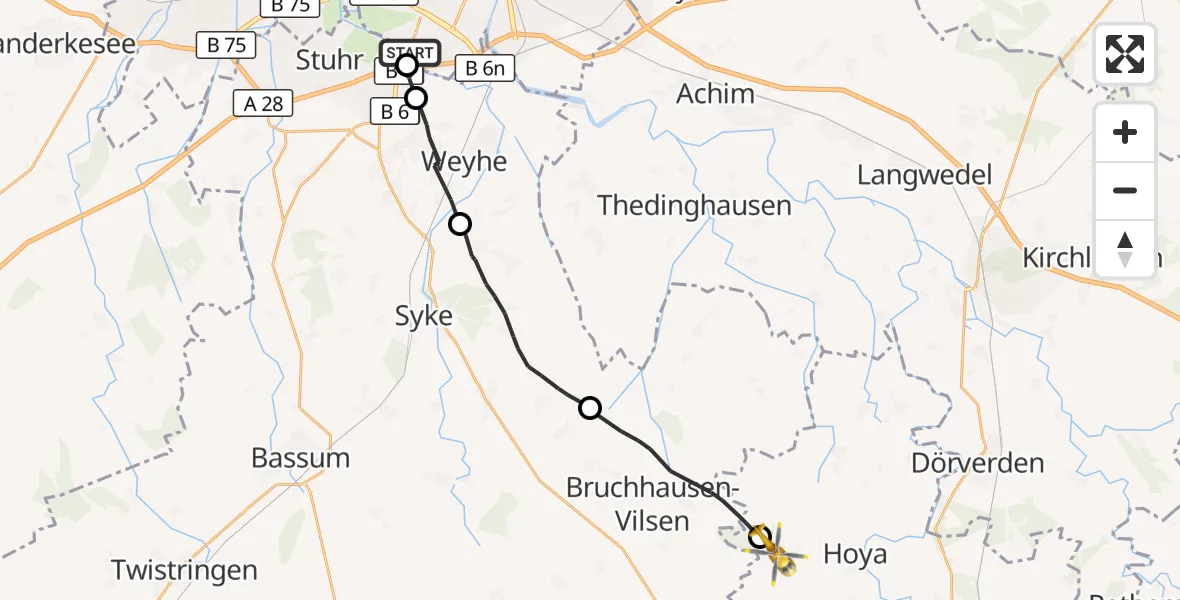 Flugroute Rettungshubschrauber Bremen - Hoyerhagen, 04 September 2026, 09:58