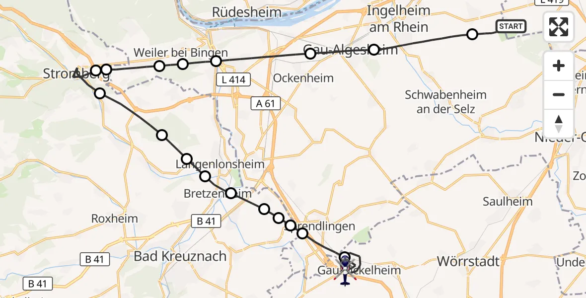 Flugroute Polizeihubschrauber Mainz-Finthen Flugplatz - Gau-Bickelheim, 04 September 2026, 10:04