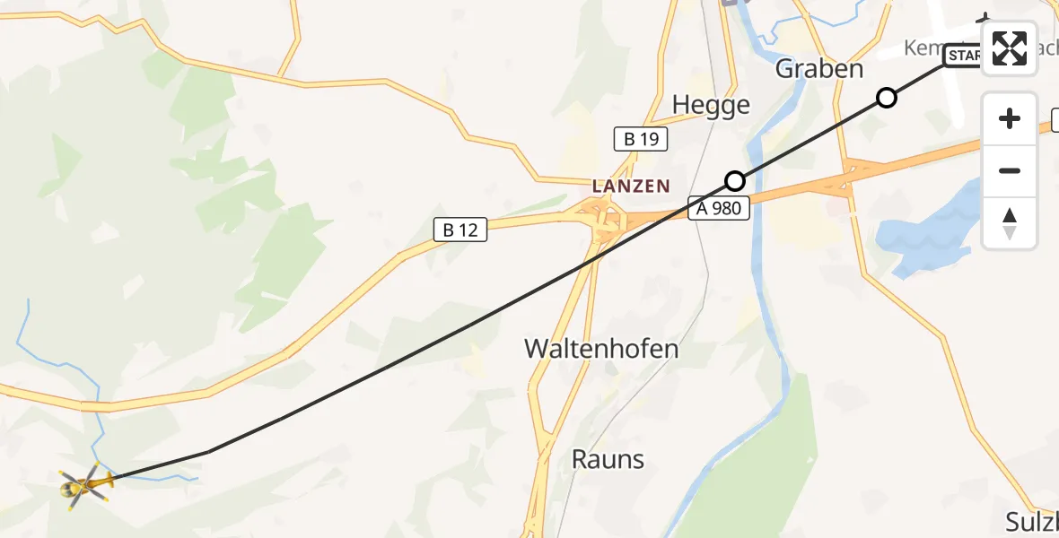 Flugroute Rettungshubschrauber Kempten-Durach Flugplatz - Waltenhofen, 04 September 2026, 10:04