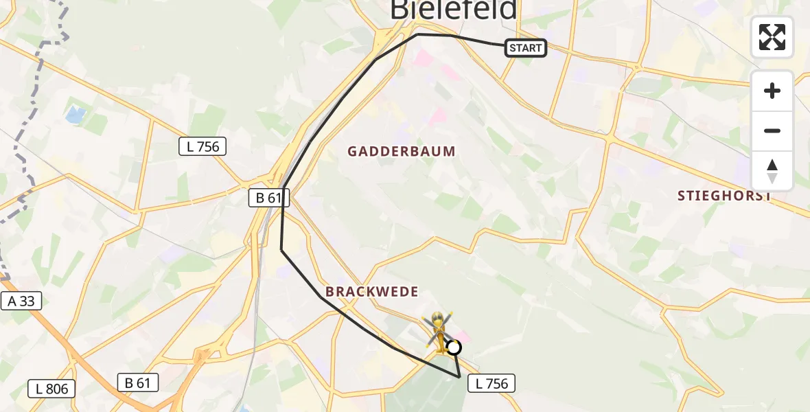 Flugroute Rettungshubschrauber Bielefeld - Luftrettungszentrum Bielefeld, 04 September 2026, 10:06