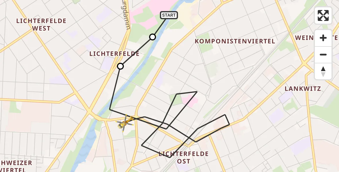Flugroute Rettungshubschrauber Charité Clinic Benjamin Franklin Campus - Berlin, 04 September 2026, 10:10