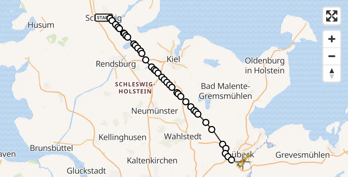 Flugroute Ambulanzhubschrauber Schleswig - Lübeck, 04 September 2026, 10:13