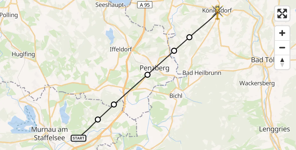 Flugroute Rettungshubschrauber Riegsee - Königsdorf, 04 September 2026, 10:15