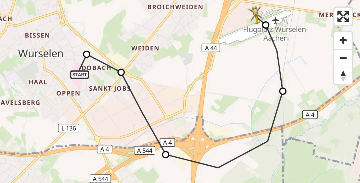 Flugroute Rettungshubschrauber Rhein-Maas Hospital - Aachen-Merzbrück Flughafen, 04 September 2026, 10:18