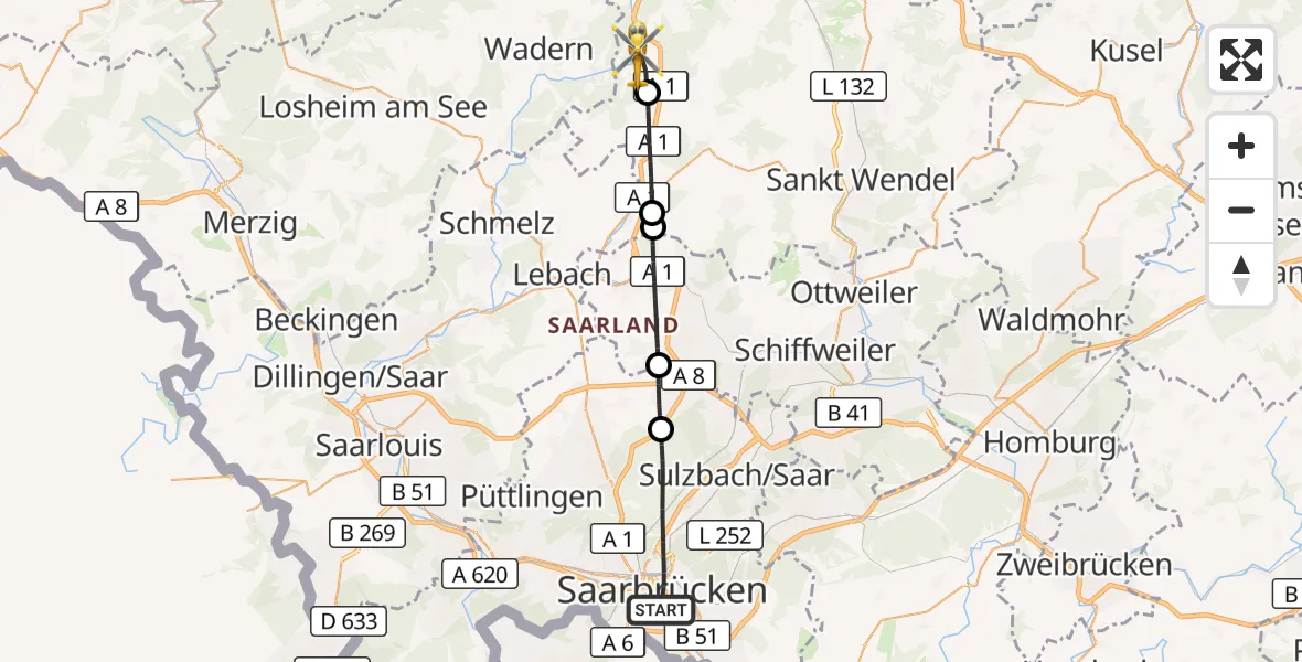 Flugroute Rettungshubschrauber Saarbrücken - Nonnweiler, 04 September 2026, 10:21