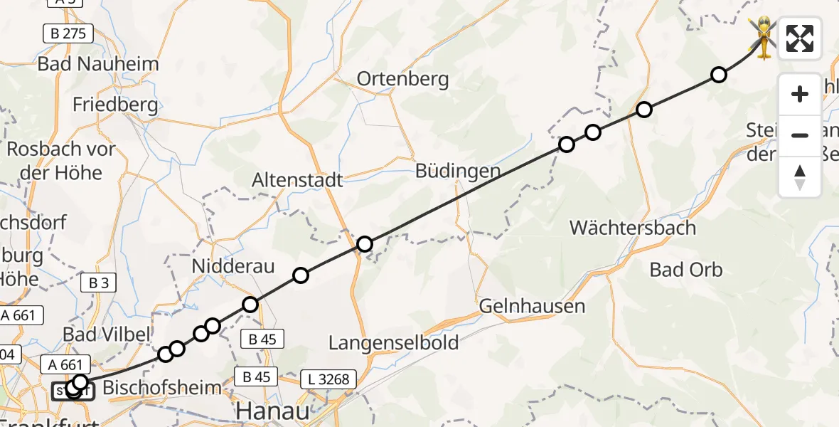 Flugroute Rettungshubschrauber Frankfurt am Main Accident Hospital Roof - Steinau an der Straße, 04 September 2026, 10:21