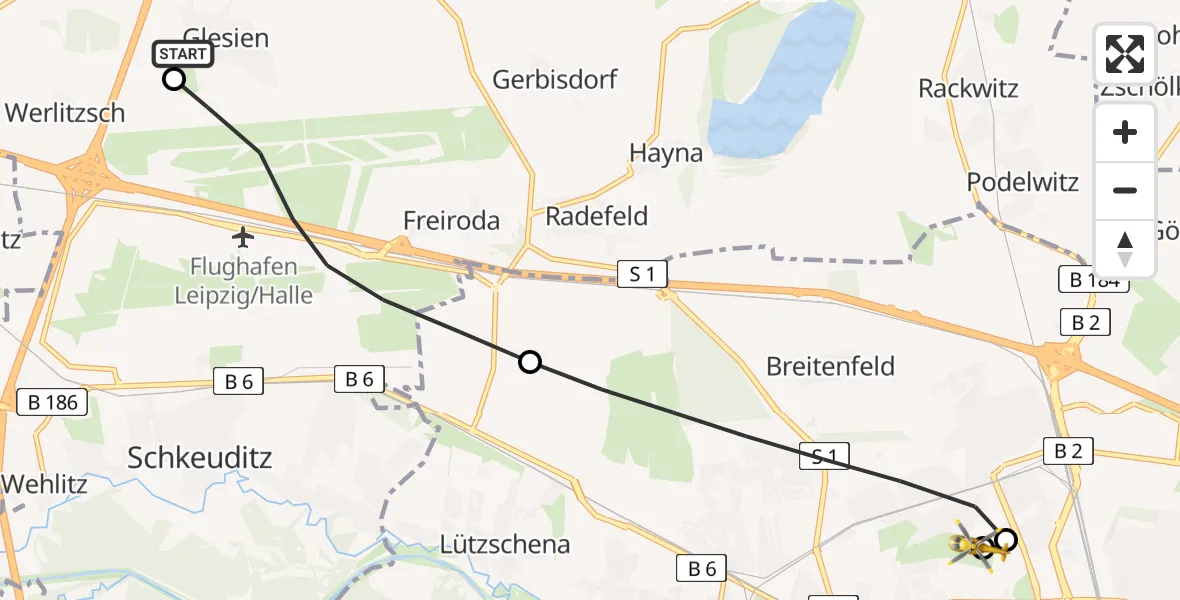 Flugroute Rettungshubschrauber Schkeuditz - Sankt Georg Hospital Leipzig Reserve, 04 September 2026, 10:31
