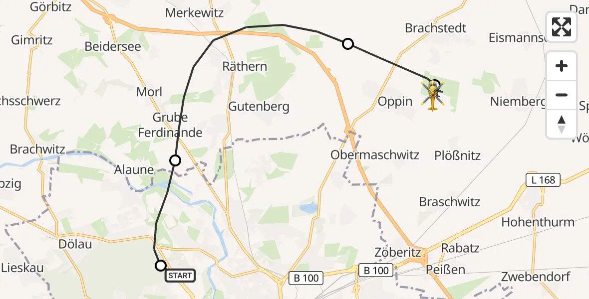 Flugroute Rettungshubschrauber Halle (Saale) University Hospital - Halle-Oppin Flugplatz, 04 September 2026, 10:36