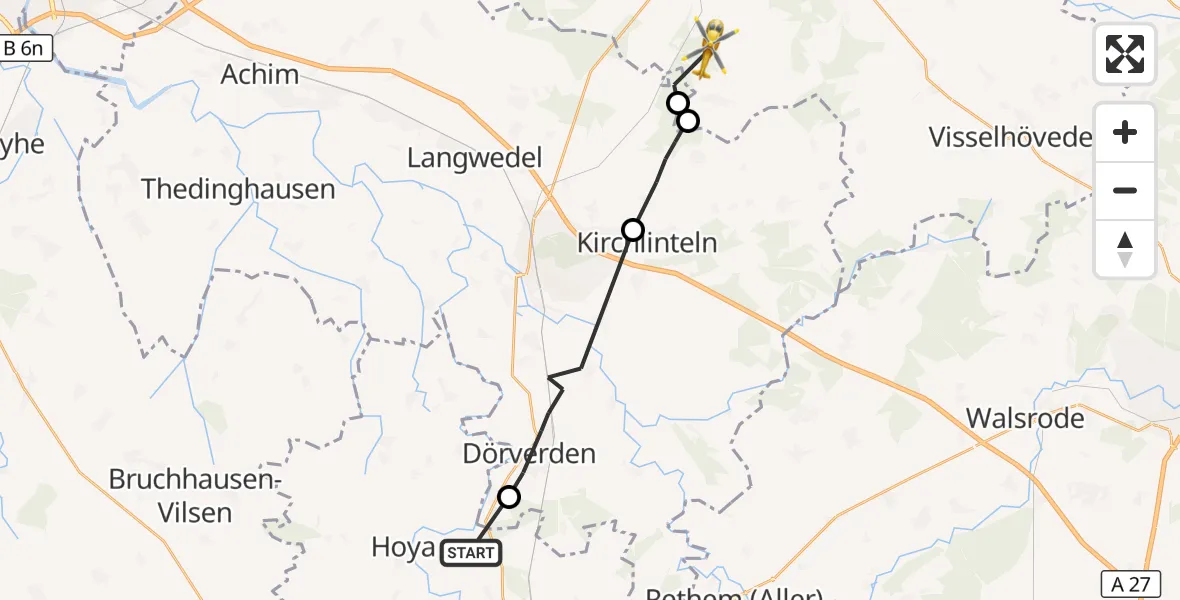 Flugroute Rettungshubschrauber Hassel (Weser) - Westerwalsede, 04 September 2026, 10:37