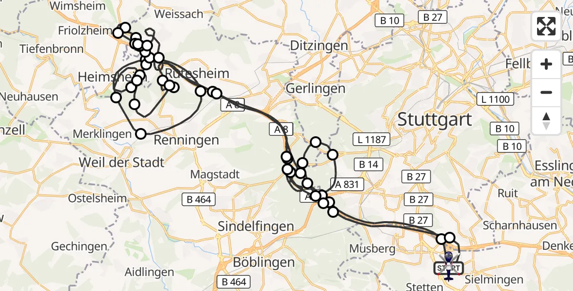 Flugroute Polizeihubschrauber Flughafen Stuttgart - Flughafen Stuttgart, 04 September 2026, 10:39