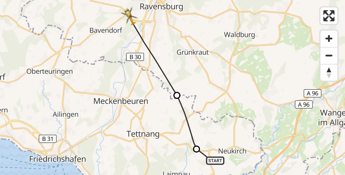 Flugroute Rettungshubschrauber Neukirch - Ravensburg, 04 September 2026, 10:40