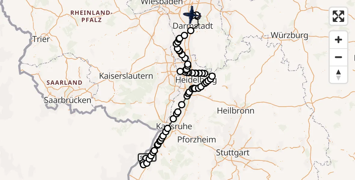 Flugroute Polizeiflugzeug Rheinmünster - Flughafen Frankfurt-Egelsbach, 04 September 2026, 10:41