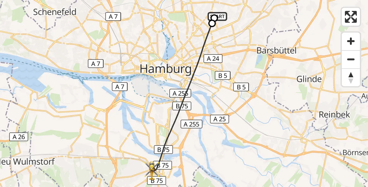 Flugroute Rettungshubschrauber Hamburg Military Hospital - Hamburg, 04 September 2026, 10:43