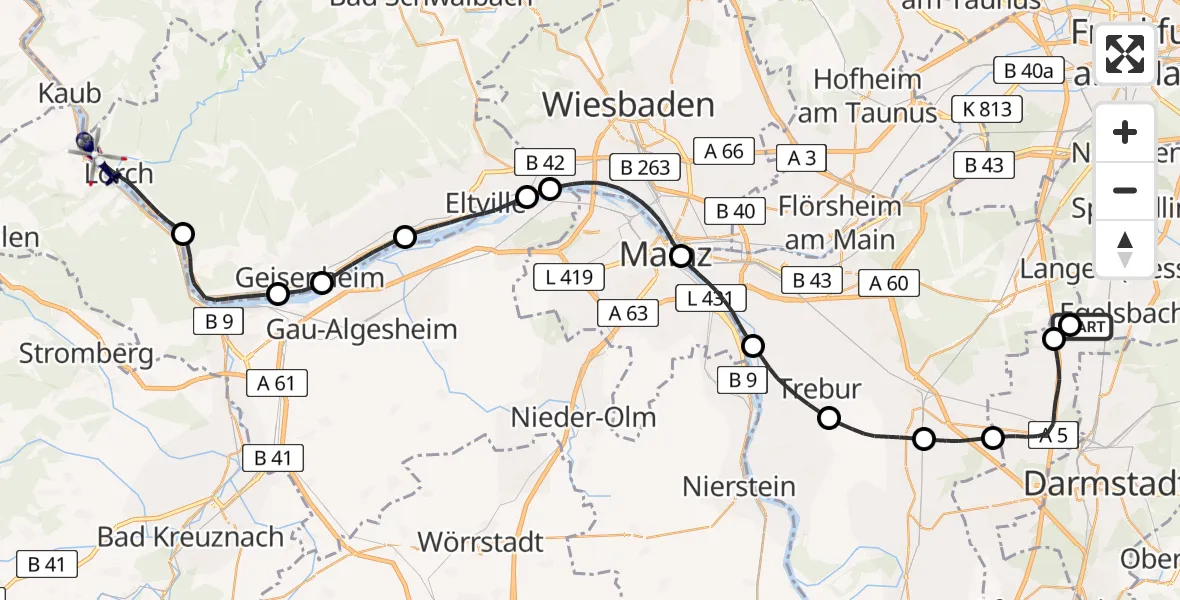 Flugroute Polizeihubschrauber Flughafen Frankfurt-Egelsbach - Lorch, 04 September 2026, 10:58