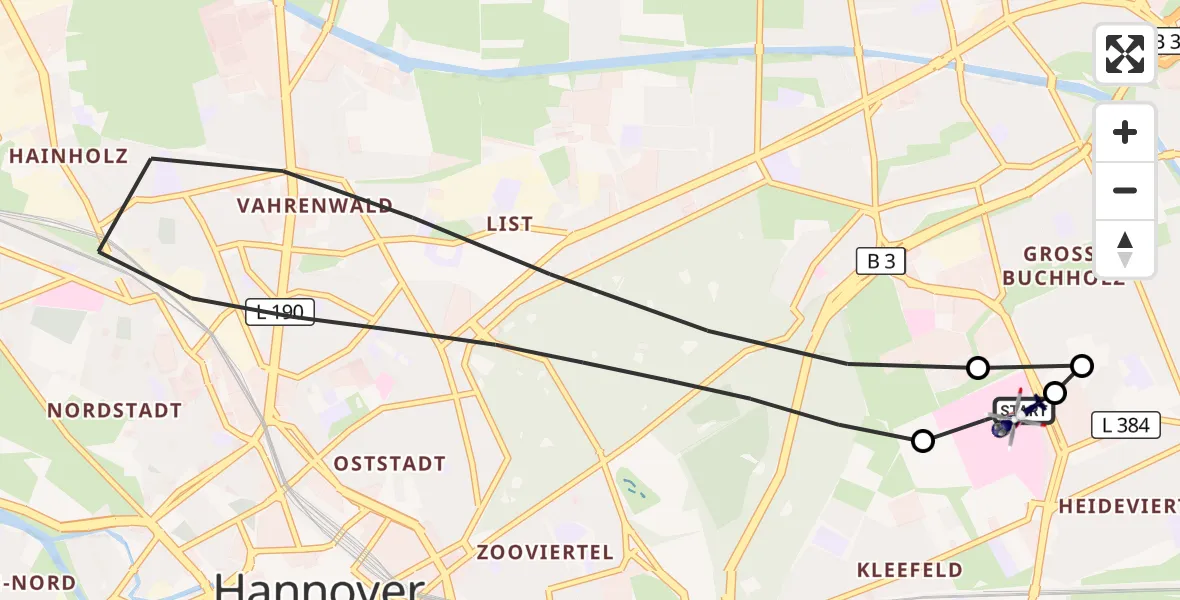 Flugroute Polizeihubschrauber Hannover Luftrettung Hubschrauberlandeplatz (Christoph 4) - Hannover Luftrettung Hubschrauberlandeplatz (Christoph 4), 04 September 2026, 10:59
