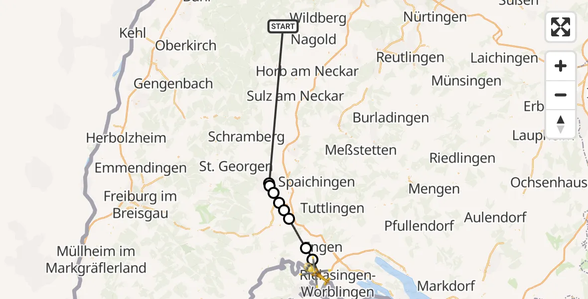 Flugroute Ambulanzhubschrauber Altensteig - Hilzingen, 04 September 2026, 11:00