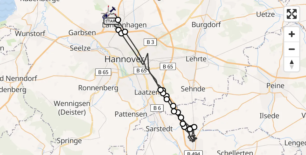 Flugroute Polizeihubschrauber Flughafen Hannover - Flughafen Hannover, 04 September 2026, 11:04