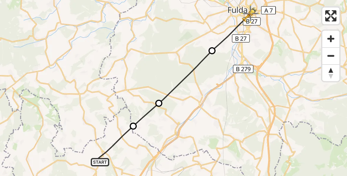 Flugroute Rettungshubschrauber Steinau an der Straße - Fulda, 04 September 2026, 11:06