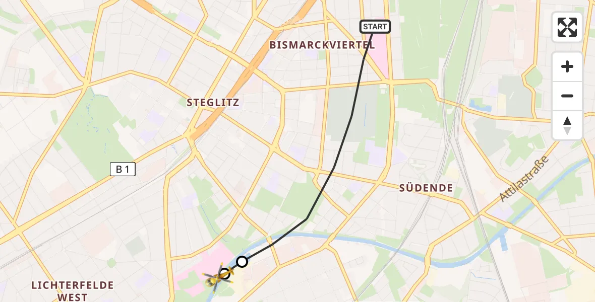 Flugroute Rettungshubschrauber Berlin - Charité Clinic Benjamin Franklin Campus, 04 September 2026, 11:09