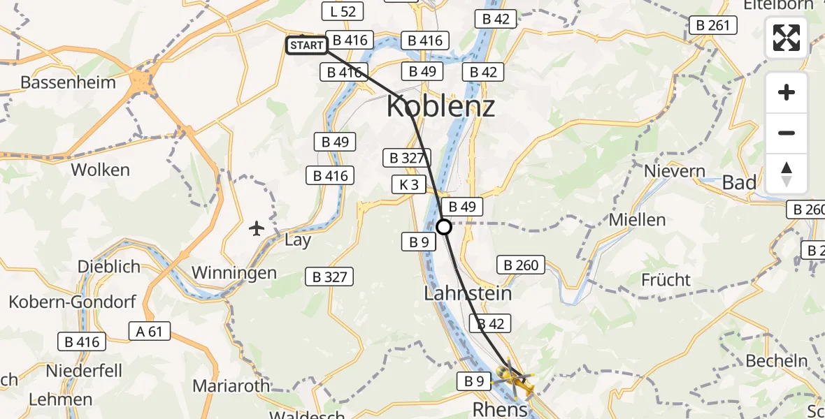 Flugroute Rettungshubschrauber Koblenz - Lahnstein, 04 September 2026, 11:14