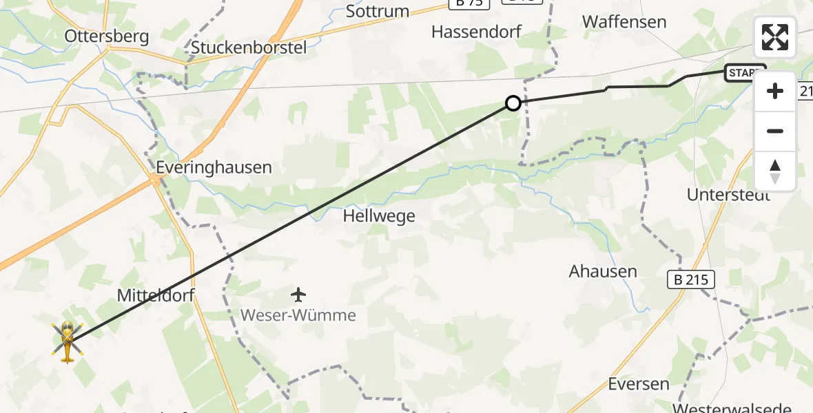Flugroute Rettungshubschrauber Rotenburg (Wümme) - Achim, 04 September 2026, 11:15