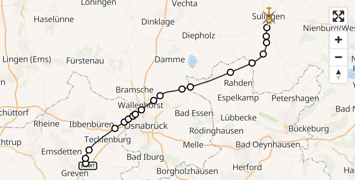 Flugroute Ambulanzhubschrauber Christoph  Westfalen-ADAC - Sulingen, 04 September 2026, 11:15
