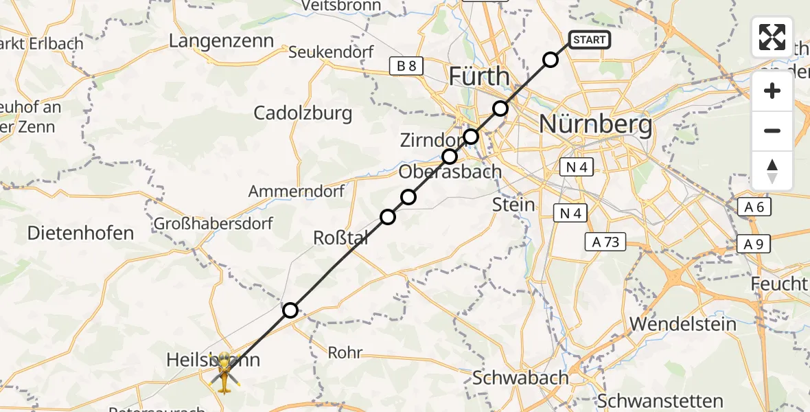 Flugroute Ambulanzhubschrauber Flughafen Nuremberg - Heilsbronn, 04 September 2026, 11:17