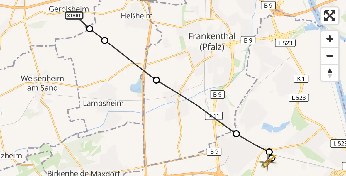 Flugroute Rettungshubschrauber Gerolsheim - Ludwigshafen Accident Hospital, 04 September 2026, 11:18