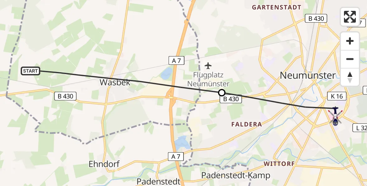 Flugroute Polizeihubschrauber Wasbek - Neumünster, 04 September 2026, 11:26