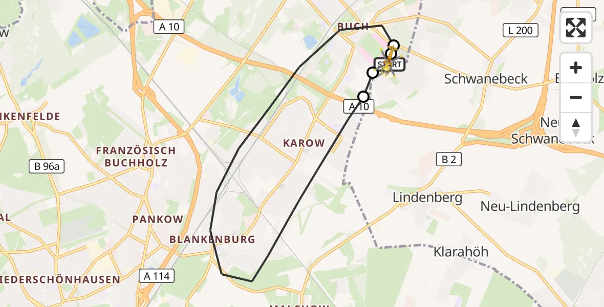 Flugroute Rettungshubschrauber Helios Clinic Berlin-Buch - Helios Clinic Berlin-Buch, 04 September 2026, 11:29