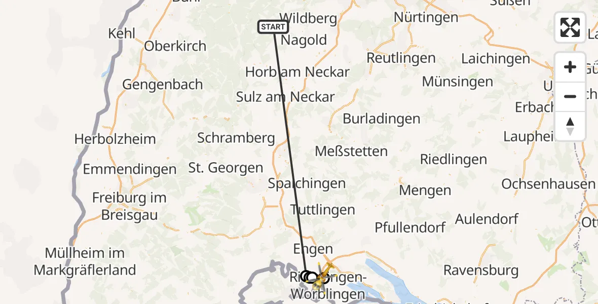 Flugroute Ambulanzhubschrauber Altensteig - Singen (Hohentwiel), 04 September 2026, 11:35