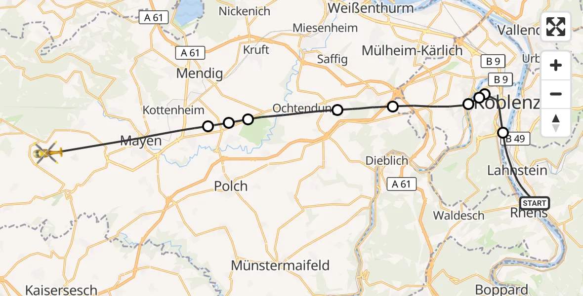 Flugroute Rettungshubschrauber Lahnstein - Weiler, 04 September 2026, 11:44