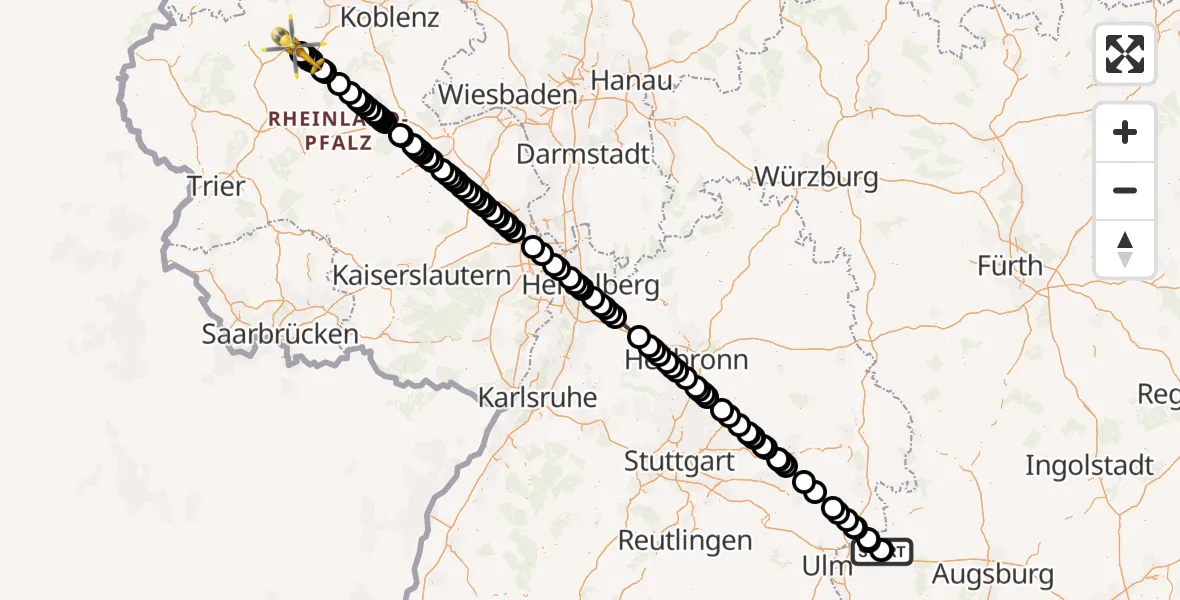 Flugroute Rettungshubschrauber Günzburg Hospital - Masburg, 04 September 2026, 11:51