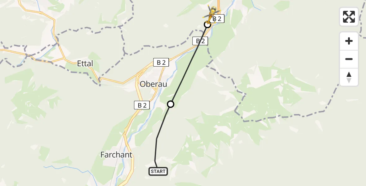 Flugroute Rettungshubschrauber Farchant - Eschenlohe, 04 September 2026, 12:09