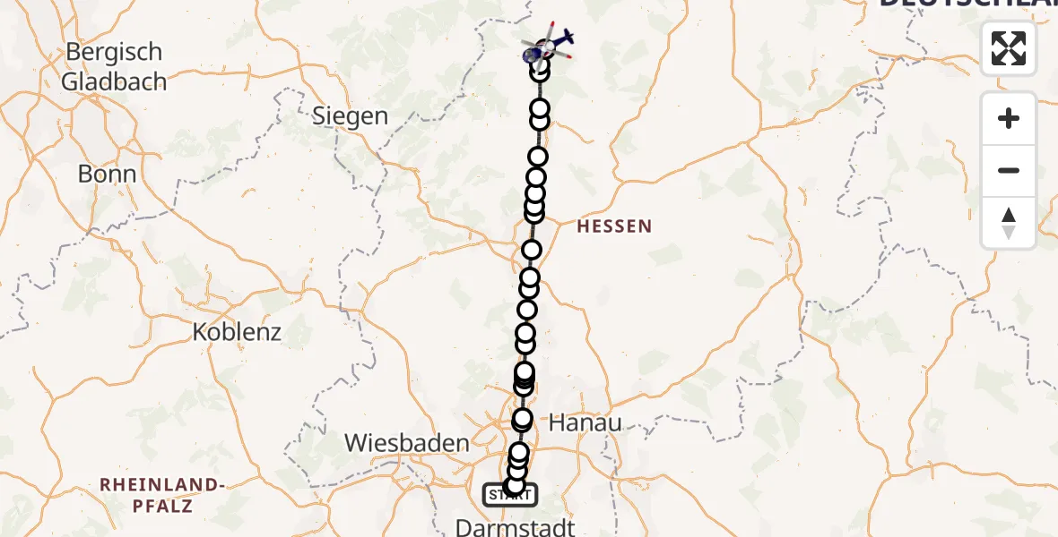 Flugroute Polizeihubschrauber Flughafen Frankfurt-Egelsbach - Frankenberg (Eder), 04 September 2026, 12:10