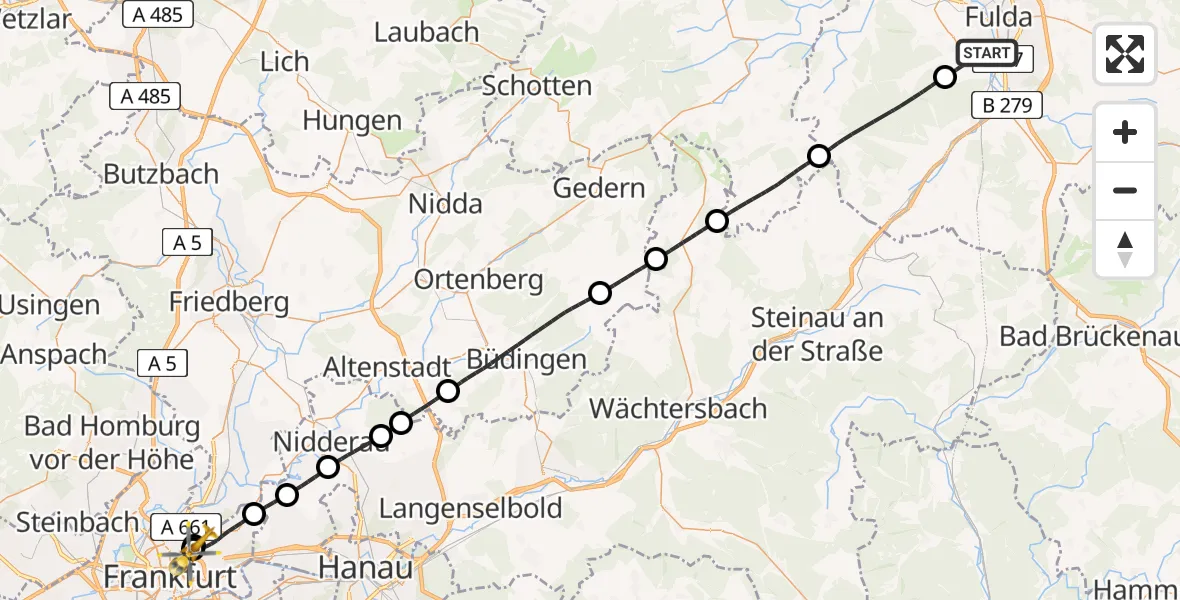 Flugroute Rettungshubschrauber Fulda - Frankfurt am Main Accident Hospital Roof Helipad (CHX2), 04 September 2026, 12:14