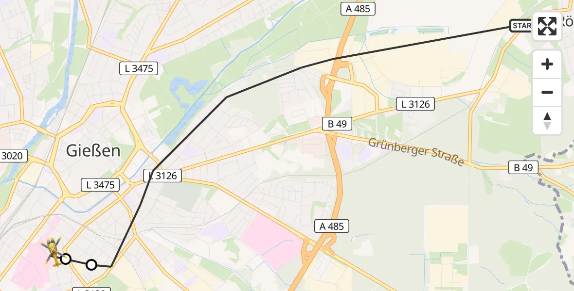 Flugroute Rettungshubschrauber Gießen - Gießen University Hospital, 04 September 2026, 12:19
