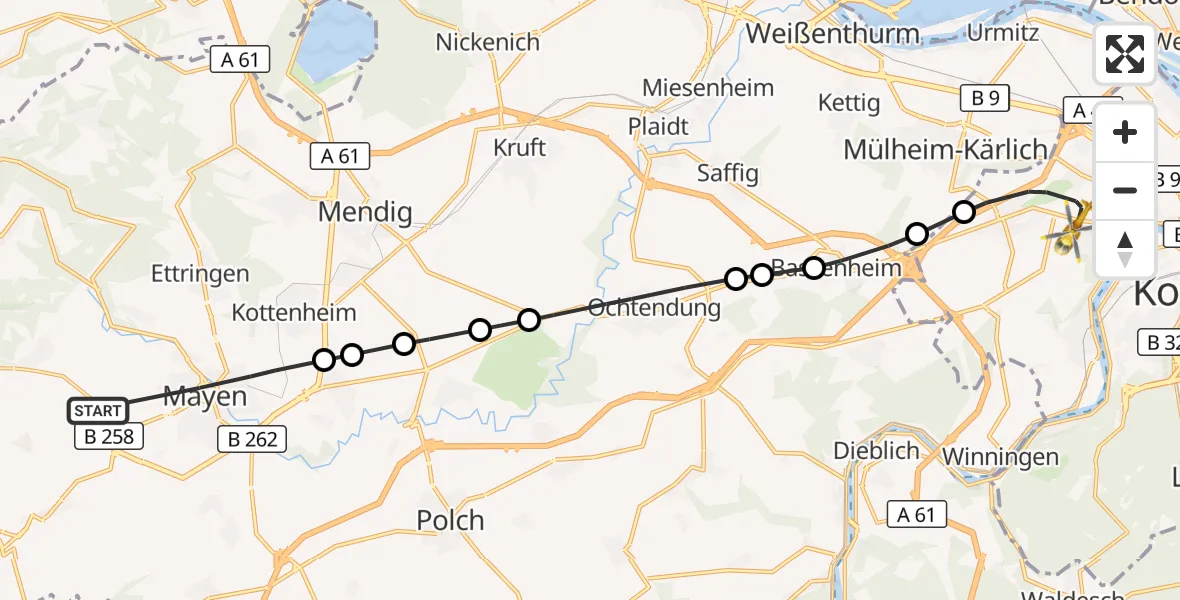 Flugroute Rettungshubschrauber Mayen - Koblenz, 04 September 2026, 12:21
