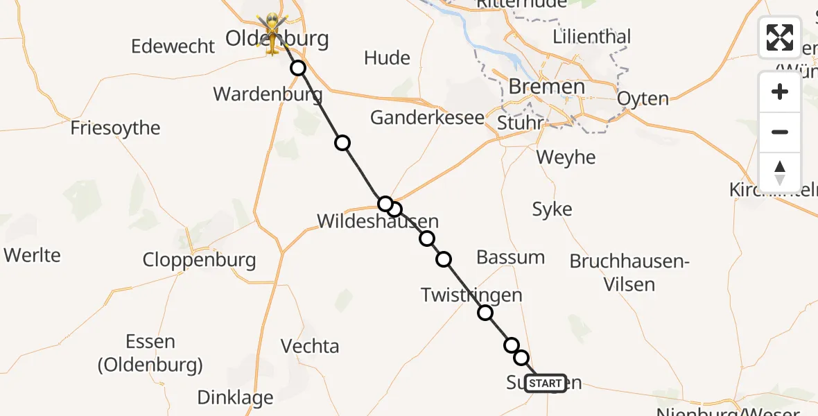 Flugroute Ambulanzhubschrauber Sulingen - Oldenburg (Oldb), 04 September 2026, 12:30