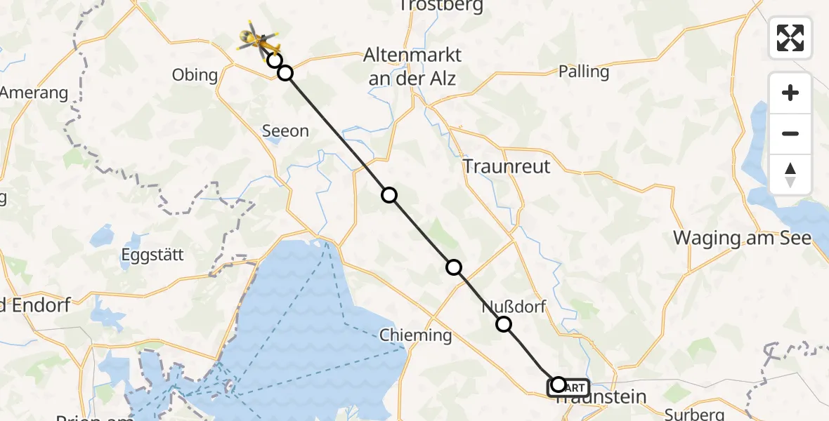 Flugroute Rettungshubschrauber Traunstein Hospital - Obing, 04 September 2026, 12:32