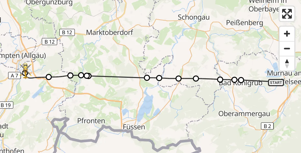 Flugroute Rettungshubschrauber Murnau a.Staffelsee - Kempten-Durach Flugplatz, 04 September 2026, 12:45