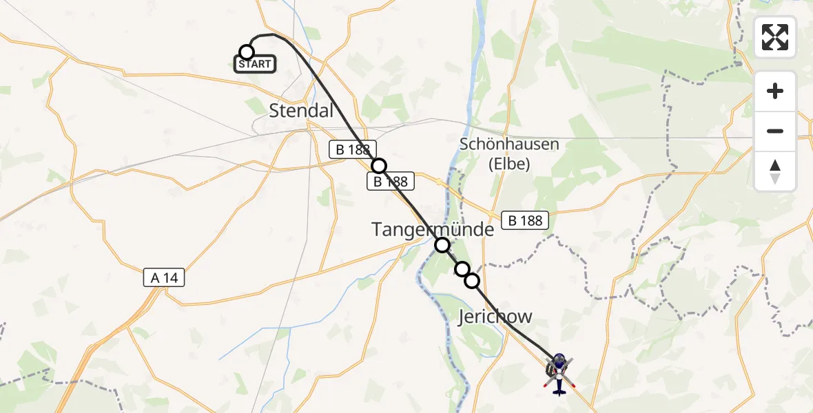 Flugroute Polizeihubschrauber Stendal-Borstel Flugplatz - Jerichow, 04 September 2026, 12:51