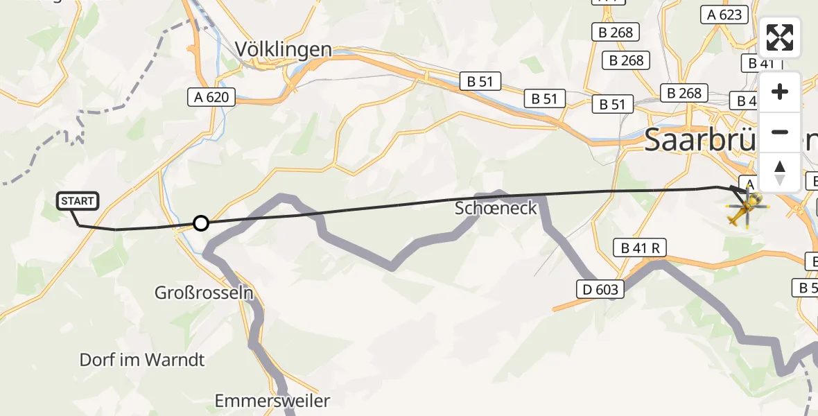 Flugroute Rettungshubschrauber Völklingen - Saarbrücken, 04 September 2026, 12:51