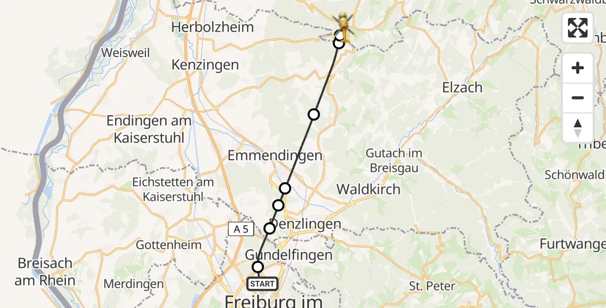 Flugroute Ambulanzhubschrauber Freiburg im Breisgau Flugplatz - Schuttertal, 04 September 2026, 12:55