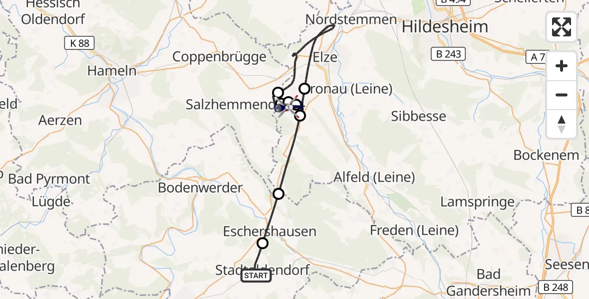 Flugroute Polizeihubschrauber Stadtoldendorf - Eime, 04 September 2026, 12:57