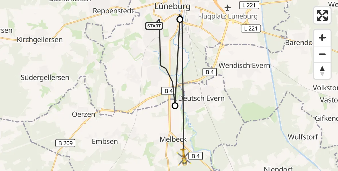 Flugroute Rettungshubschrauber Lüneburg - Melbeck, 04 September 2026, 13:01