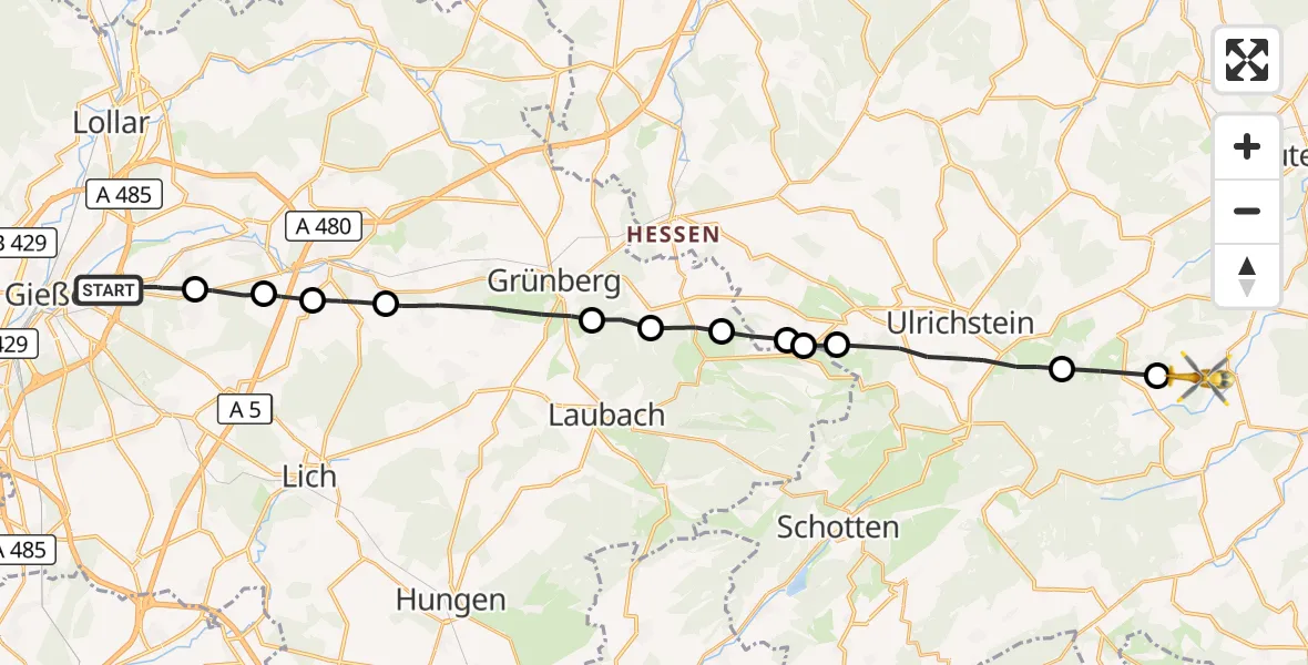 Flugroute Rettungshubschrauber Gießen - Herbstein, 04 September 2026, 13:02