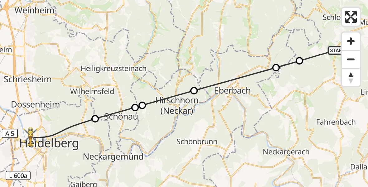 Flugroute Rettungshubschrauber Mudau - Heidelberg, 04 September 2026, 13:08
